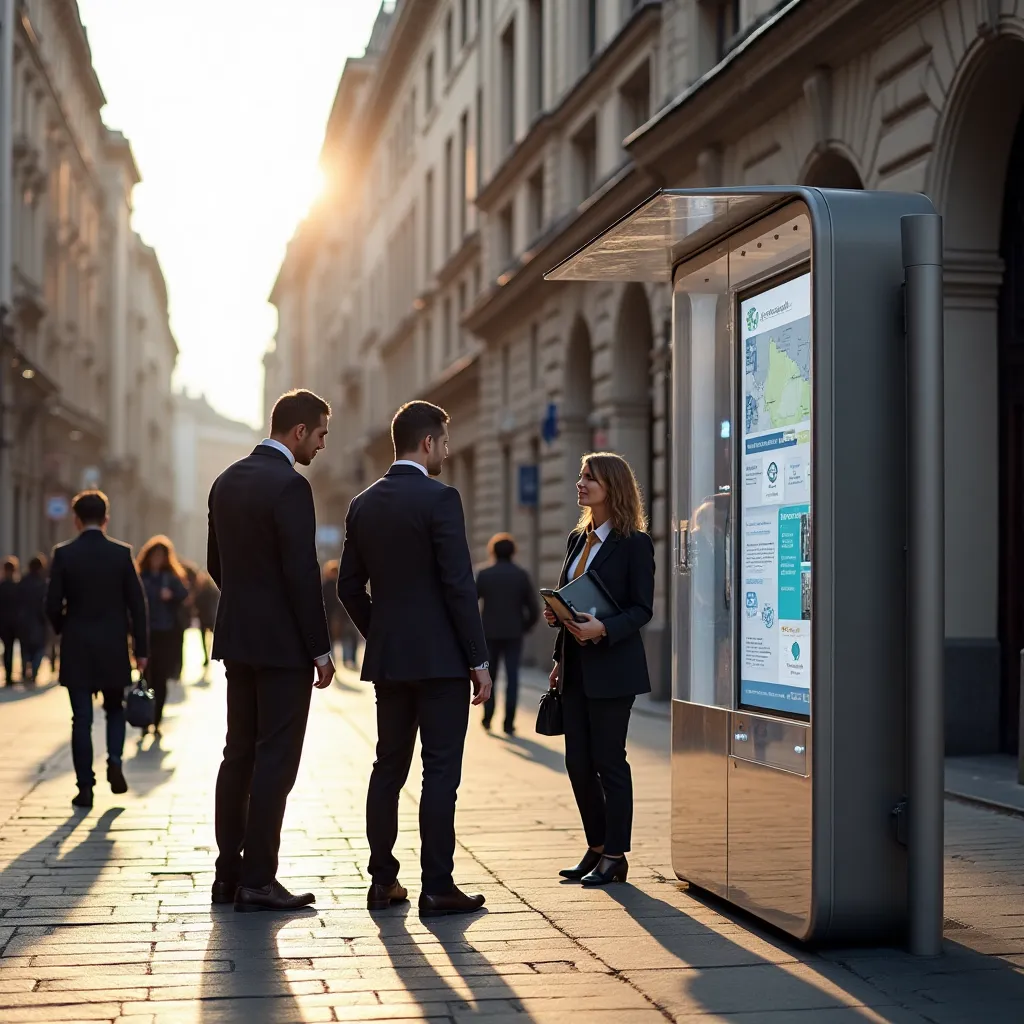 Kiosk informacyjny o świadczeniach społecznych z ulotkami.